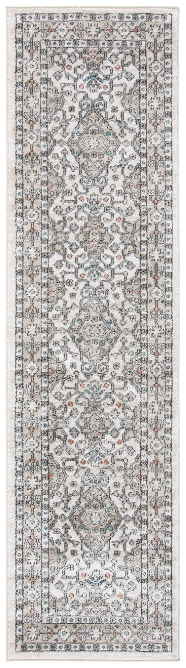 Safavieh Oregon Floral Runner Rug Power Loomed Polypropylene Hallway Accent in Neutral Ivory Gray 2'-0" x 7'-0" ORE883F-27