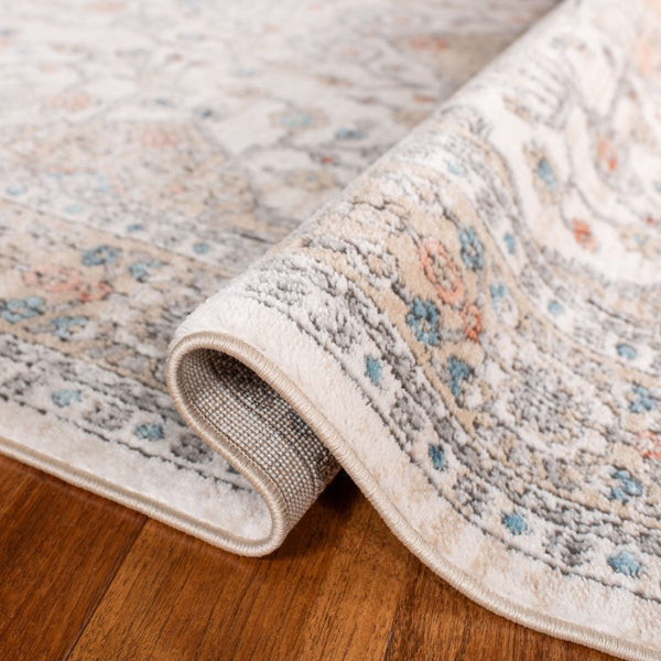 Safavieh Oregon Floral Runner Rug Power Loomed Polypropylene Hallway Accent in Neutral Ivory Gray 5'-2" x 7'-0" ORE883F-57