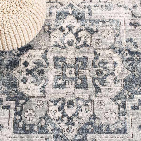 Safavieh Oregon Floral Runner Rug Power Loomed Polypropylene Hallway Accent in Neutral Ivory Navy 2'-6" x 8'-0" ORE883N-2680
