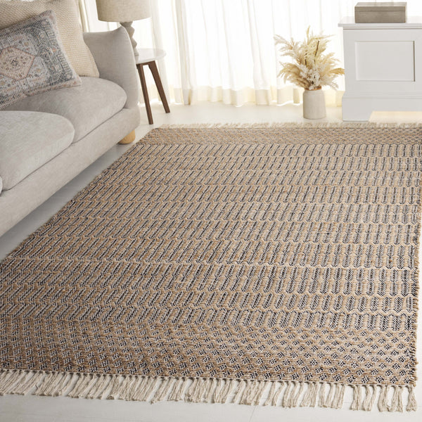 Safavieh Organica Small Rectangle Area Rug With Natural Black Geometric Pattern, Flatweave Cotton Jute Blend 3'-0" x 5'-0" ORG452Z-3