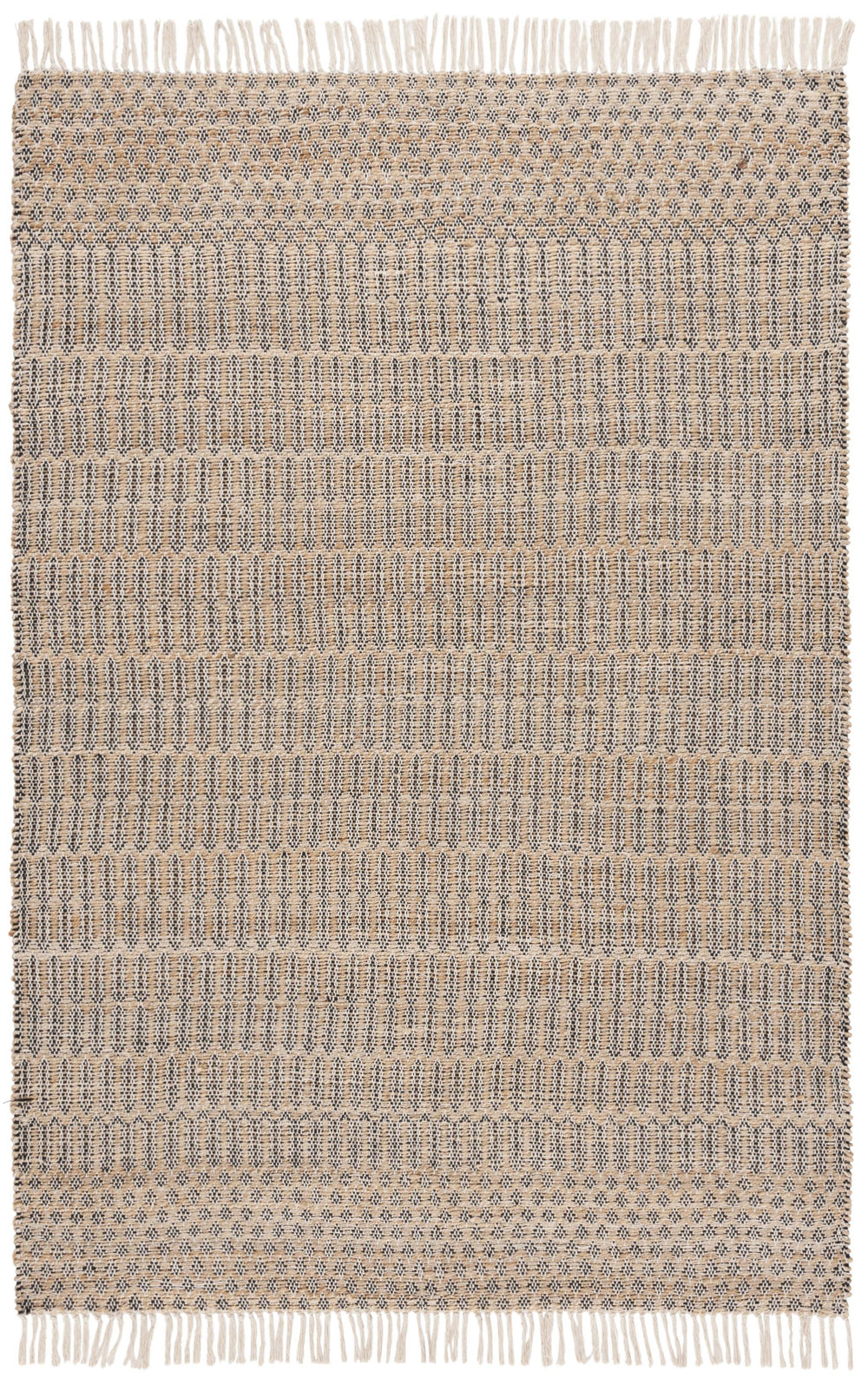 Safavieh Organica Handwoven Natural Black Area Rug — Durable Jute-Cotton Flatweave With Geometric Motif And Fringe Edges For Timeless, Low-Maintenance Style 4'-0" x 6'-0" ORG452Z-4