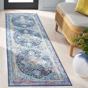 Safavieh Orlando Elegant Power-loomed Area Rug With Timeless Floral Design And Washable Durability For Home Light Blue ,Navy 70% Felt,25% Velvet,5% Laminated Film Orl756k-4