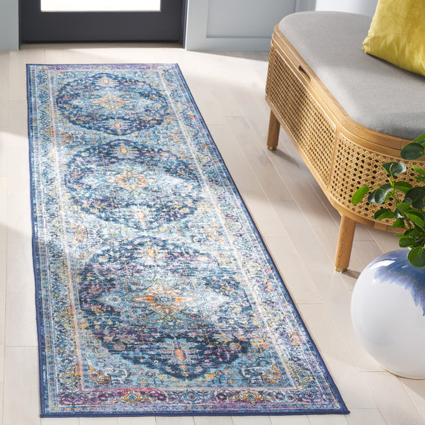 Safavieh Orlando Elegant Power-loomed Area Rug With Timeless Floral Design And Washable Durability For Home Light Blue ,Navy 70% Felt,25% Velvet,5% Laminated Film Orl756k-4