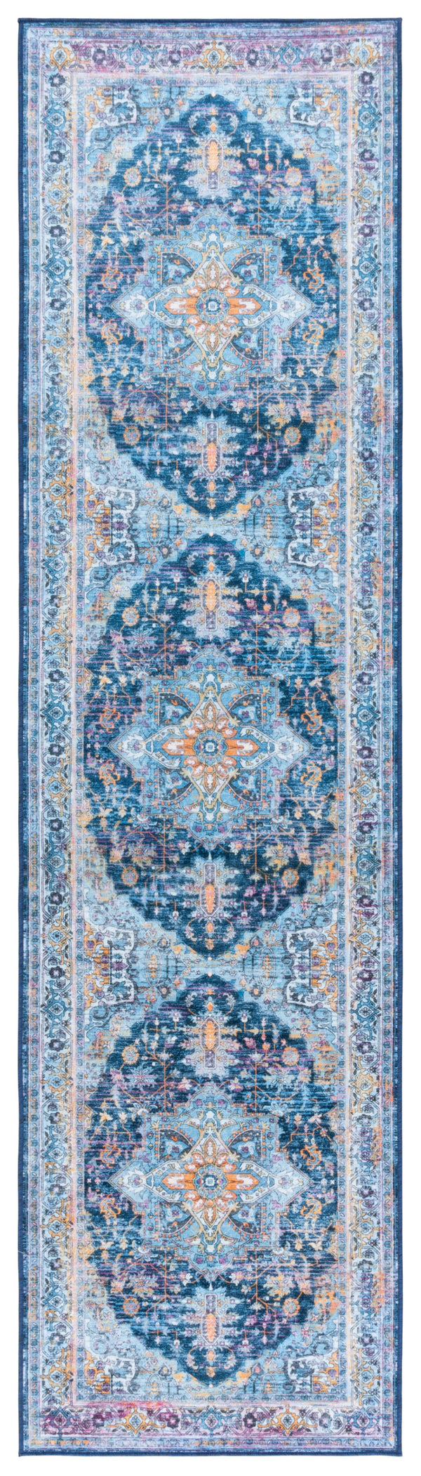 Safavieh Orlando Elegant Power-loomed Area Rug With Timeless Floral Design And Washable Durability For Home Light Blue ,Navy 70% Felt,25% Velvet,5% Laminated Film Orl756k-4