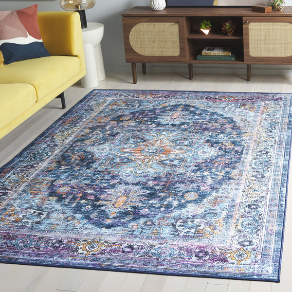 Safavieh Orlando Traditional Runner Rug - Exquisite Floral & Geometric Design, Durable & Washable Elegance Light Blue ,Navy 70% Felt,25% Velvet,5% Laminated Film Orl756k-5