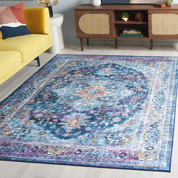 Safavieh Orlando Elegant Power-loomed Area Rug With Timeless Floral Design And Washable Durability For Home Light Blue ,Navy 70% Felt,25% Velvet,5% Laminated Film Orl756k-4