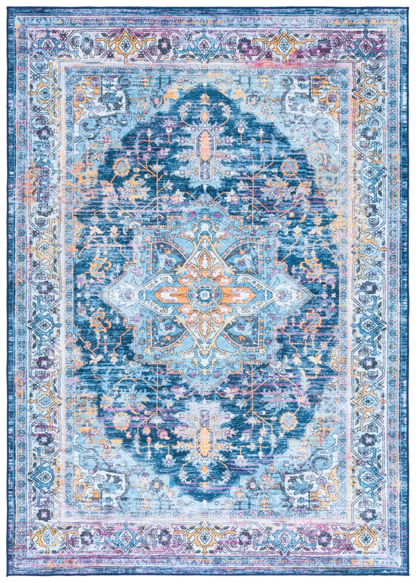 Safavieh Orlando Traditional Runner Rug - Exquisite Floral & Geometric Design, Durable & Washable Elegance Light Blue ,Navy 70% Felt,25% Velvet,5% Laminated Film Orl756k-5