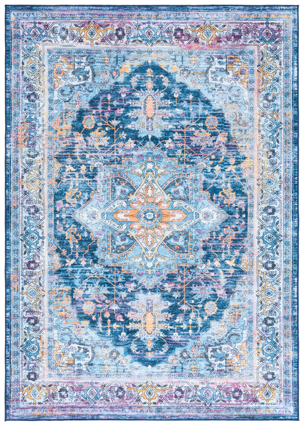 Safavieh Orlando Elegant Power-loomed Area Rug With Timeless Floral Design And Washable Durability For Home Light Blue ,Navy 70% Felt,25% Velvet,5% Laminated Film Orl756k-4