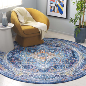 Safavieh Orlando Traditional Runner Rug - Exquisite Floral & Geometric Design, Durable & Washable Elegance Light Blue ,Navy 70% Felt,25% Velvet,5% Laminated Film Orl756k-7r