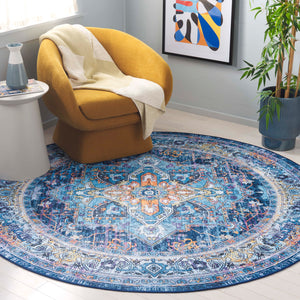 Safavieh Orlando Elegant Power-loomed Area Rug With Timeless Floral Design And Washable Durability For Home Light Blue ,Navy 70% Felt,25% Velvet,5% Laminated Film Orl756k-4
