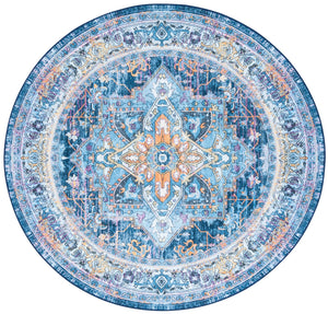 Safavieh Orlando Traditional Runner Rug - Exquisite Floral & Geometric Design, Durable & Washable Elegance Light Blue ,Navy 70% Felt,25% Velvet,5% Laminated Film Orl756k-7r