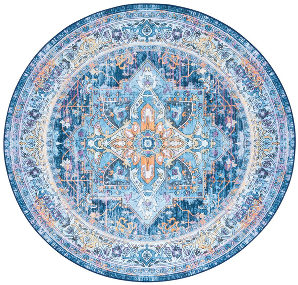 Safavieh Orlando Traditional Runner Rug - Exquisite Floral & Geometric Design, Durable & Washable Elegance Light Blue ,Navy 70% Felt,25% Velvet,5% Laminated Film Orl756k-7r