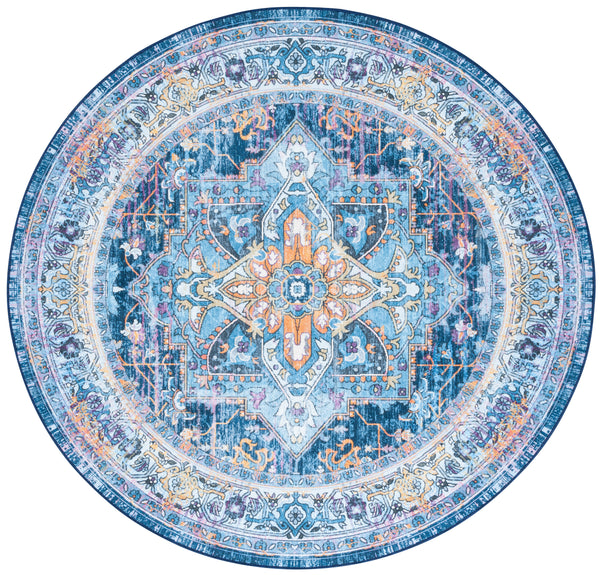 Safavieh Orlando Elegant Power-loomed Area Rug With Timeless Floral Design And Washable Durability For Home Light Blue ,Navy 70% Felt,25% Velvet,5% Laminated Film Orl756k-4