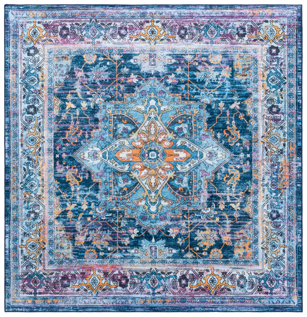 Safavieh Orlando Traditional Runner Rug - Exquisite Floral & Geometric Design, Durable & Washable Elegance Light Blue ,Navy 70% Felt,25% Velvet,5% Laminated Film Orl756k-7sq