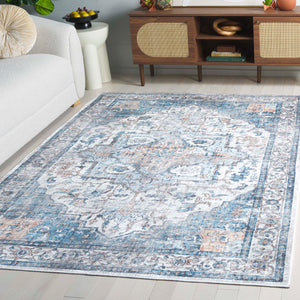 Safavieh Orlando Traditional Area Rug - Elegant Power-loomed Design For Timeless Home Sophistication Blue ,Beige 70% Felt,25% Velvet,5% Laminated Film Orl760m-4