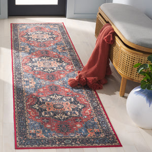 Safavieh Orlando Traditional Turkish Area Rug - Elegant Floral & Geometric Design For Timeless Home Decor Rust ,Blue 70% Felt,25% Velvet,5% Laminated Film Orl762p-4