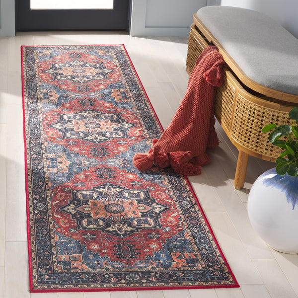 Safavieh Orlando Traditional Turkish Area Rug - Elegant Floral & Geometric Design For Timeless Home Decor Rust ,Blue 70% Felt,25% Velvet,5% Laminated Film Orl762p-4