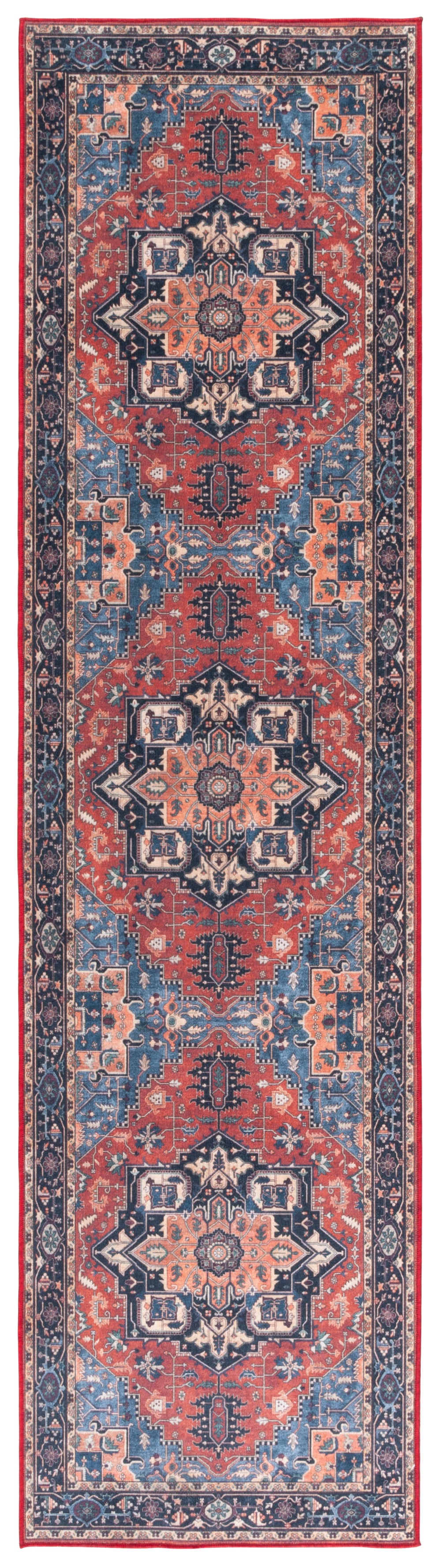 Safavieh Orlando Traditional Turkish Area Rug - Elegant Floral & Geometric Design For Timeless Home Decor Rust ,Blue 70% Felt,25% Velvet,5% Laminated Film Orl762p-4