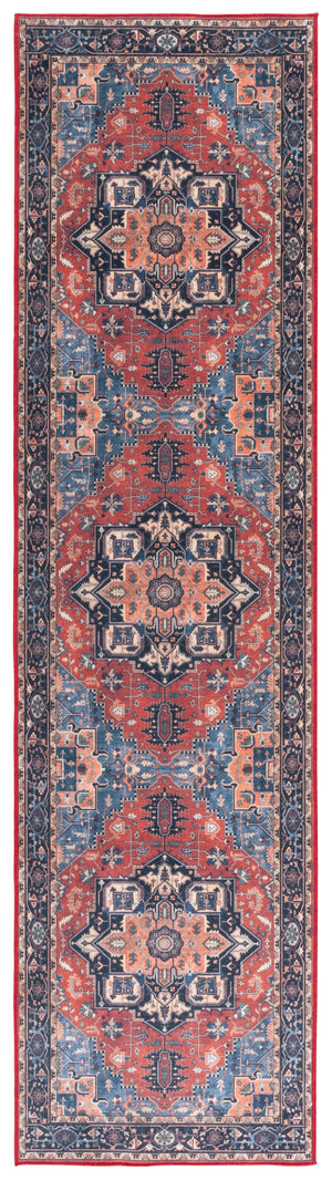 Safavieh Orlando Traditional Turkish Area Rug - Elegant Floral & Geometric Design For Timeless Home Decor Rust ,Blue 70% Felt,25% Velvet,5% Laminated Film Orl762p-4