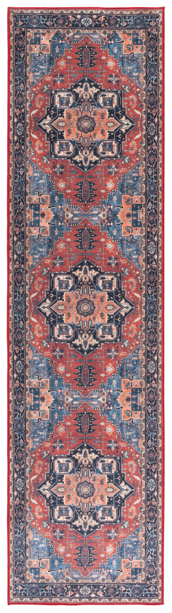 Safavieh Orlando Traditional Turkish Area Rug - Elegant Floral & Geometric Design For Timeless Home Decor Rust ,Blue 70% Felt,25% Velvet,5% Laminated Film Orl762p-4