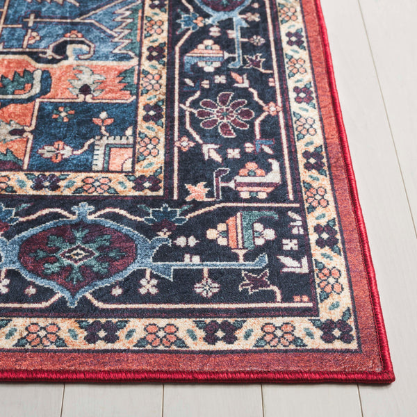 Safavieh Orlando Traditional Turkish Area Rug - Elegant Floral & Geometric Design For Timeless Home Decor Rust ,Blue 70% Felt,25% Velvet,5% Laminated Film Orl762p-4