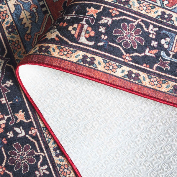 Safavieh Orlando Traditional Turkish Area Rug - Elegant Floral & Geometric Design For Timeless Home Decor Rust ,Blue 70% Felt,25% Velvet,5% Laminated Film Orl762p-4