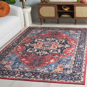 Safavieh Orlando Traditional Turkish Area Rug - Elegant Floral & Geometric Design For Timeless Home Decor Rust ,Blue 70% Felt,25% Velvet,5% Laminated Film Orl762p-4