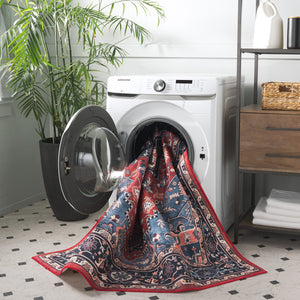 Safavieh Orlando Traditional Turkish Area Rug - Elegant Floral & Geometric Design For Timeless Home Decor Rust ,Blue 70% Felt,25% Velvet,5% Laminated Film Orl762p-4