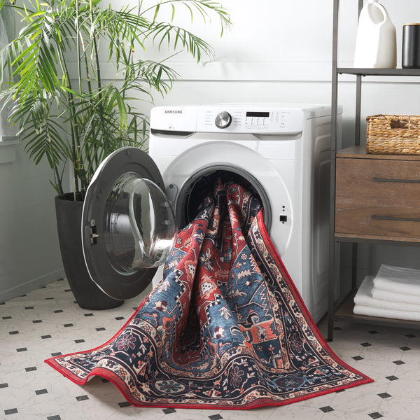 Safavieh Orlando Traditional Turkish Area Rug - Elegant Floral & Geometric Design For Timeless Home Decor Rust ,Blue 70% Felt,25% Velvet,5% Laminated Film Orl762p-4