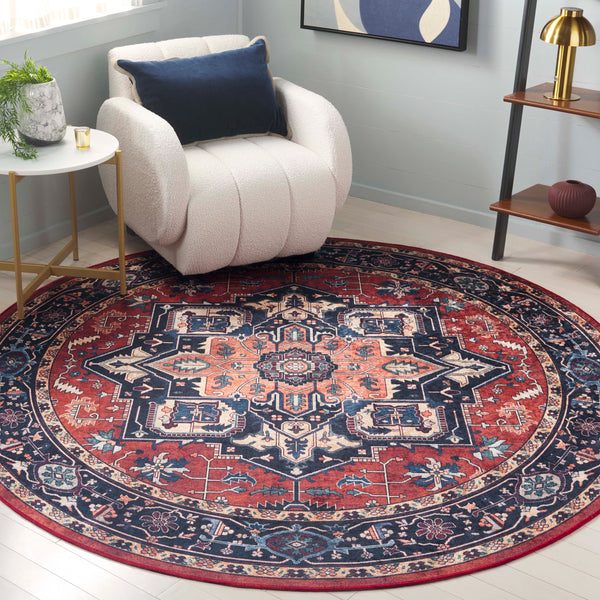 Safavieh Orlando Traditional Turkish Area Rug - Elegant Floral & Geometric Design For Timeless Home Decor Rust ,Blue 70% Felt,25% Velvet,5% Laminated Film Orl762p-4