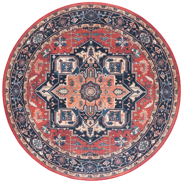 Safavieh Orlando Traditional Turkish Area Rug - Elegant Floral & Geometric Design For Timeless Home Decor Rust ,Blue 70% Felt,25% Velvet,5% Laminated Film Orl762p-4
