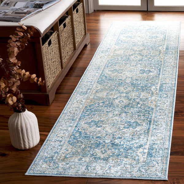 Safavieh Orlando Traditional Runner Rug – Elegant Floral Design In Timeless Colors, Perfect For Hallways Blue ,Gold 70% Felt,25% Velvet,5% Laminated Film Orl768m-28
