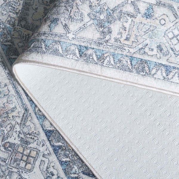 Safavieh Orlando Elegant Traditional Area Rug With Intricate Botanical Design - Durable And Washable Charm Ivory ,Light Blue 70% Felt,25% Velvet,5% Laminated Film Orl770a-8