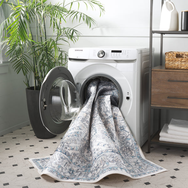 Safavieh Orlando Elegant Traditional Area Rug With Intricate Botanical Design - Durable And Washable Charm Ivory ,Light Blue 70% Felt,25% Velvet,5% Laminated Film Orl770a-8