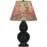 Robert Abbey Obsidian Small Double Gourd Accent Lamp Obsidian Glazed Ceramic with Deep Patina Bronze Finished Accents Fall Floral Fabric Shade