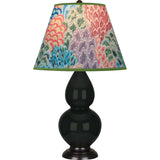 Robert Abbey Obsidian Small Double Gourd Accent Lamp Obsidian Glazed Ceramic with Deep Patina Bronze Finished Accents Spring Floral Fabric Shade