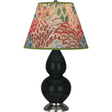 Robert Abbey Obsidian Small Double Gourd Accent Lamp Obsidian Glazed Ceramic with Antique Silver Finished Accents Fall Floral Fabric Shade