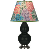 Robert Abbey Obsidian Small Double Gourd Accent Lamp Obsidian Glazed Ceramic with Antique Silver Finished Accents Spring Floral Fabric Shade