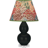 Robert Abbey Obsidian Small Double Gourd Accent Lamp Obsidian Glazed Ceramic with Lucite Base Fall Floral Fabric Shade