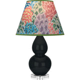 Robert Abbey Obsidian Small Double Gourd Accent Lamp Obsidian Glazed Ceramic with Lucite Base Spring Floral Fabric Shade