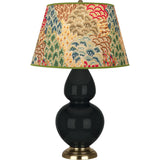 Robert Abbey Obsidian Double Gourd Table Lamp Obsidian Glazed Ceramic with Antique Natural Brass Finished Accents Fall Floral Fabric Shade