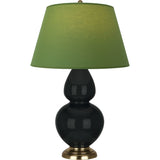 Robert Abbey Obsidian Double Gourd Table Lamp Obsidian Glazed Ceramic with Antique Natural Brass Finished Accents Tea Green W/ Taupe Lining Fabric Shade