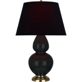 Robert Abbey Obsidian Double Gourd Table Lamp Obsidian Glazed Ceramic with Antique Natural Brass Finished Accents Ink Black W/ Rose Red Lining Fabric Shade