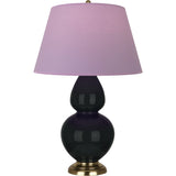 Robert Abbey Obsidian Double Gourd Table Lamp Obsidian Glazed Ceramic with Antique Natural Brass Finished Accents Lavender W/ Plum Lining Fabric Shade