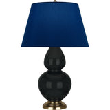 Robert Abbey Obsidian Double Gourd Table Lamp Obsidian Glazed Ceramic with Antique Natural Brass Finished Accents Navy W/ Gray Lining Fabric Shade