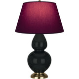 Robert Abbey Obsidian Double Gourd Table Lamp Obsidian Glazed Ceramic with Antique Natural Brass Finished Accents Plum W/ Lavender Lining Fabric Shade