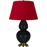 Robert Abbey Obsidian Double Gourd Table Lamp Obsidian Glazed Ceramic with Antique Natural Brass Finished Accents Rose Red W/ Ink Black Lining Fabric Shade