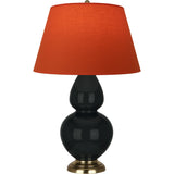 Robert Abbey Obsidian Double Gourd Table Lamp Obsidian Glazed Ceramic with Antique Natural Brass Finished Accents Tangerine W/ Taupe Lining Fabric Shade