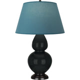 Robert Abbey Obsidian Double Gourd Table Lamp Obsidian Glazed Ceramic with Deep Patina Bronze Finished Accents Bright Blue W/ Gray Lining Fabric Shade