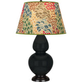 Robert Abbey Obsidian Double Gourd Table Lamp Obsidian Glazed Ceramic with Deep Patina Bronze Finished Accents Fall Floral Fabric Shade